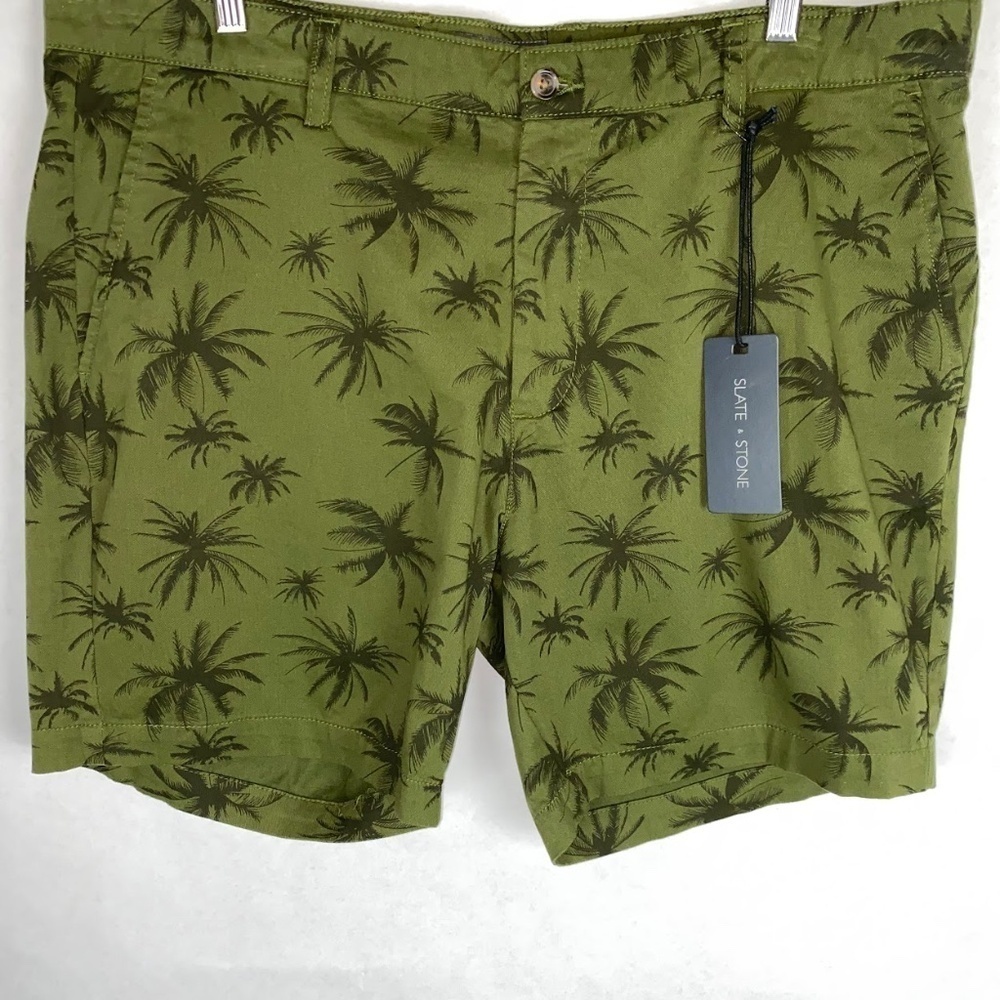 NWT Slate & Stone Green Palm Print Flat Front 7” Cotton Twill Short size 38 NEW